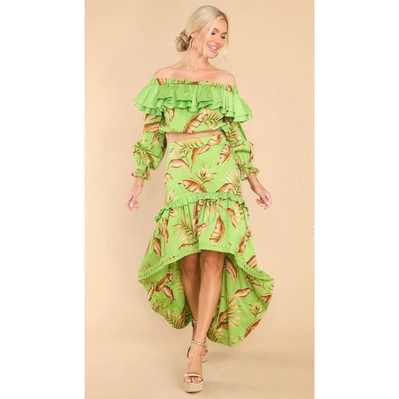 ALDEN ADAIR Sophia Palma Set Hi-Low Maxi Skirt Ruffle Cropped Blouse Resort NWT‎ - Picture 2 of 16